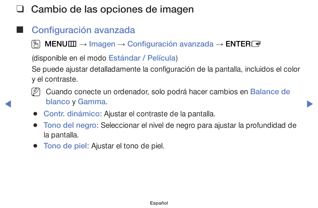 Samsung LT28D310ES/EN manual Cambio de las opciones de imagen , Configuración avanzada, Blanco y Gamma 